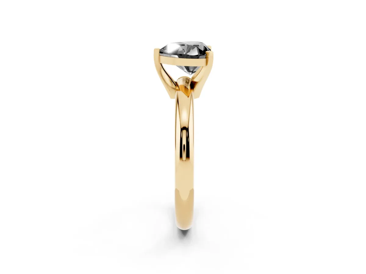 Fancy Black Heart Cut Diamond Solitaire Engagement Ring with Round Band and Four-Prong Setting Yellow gold