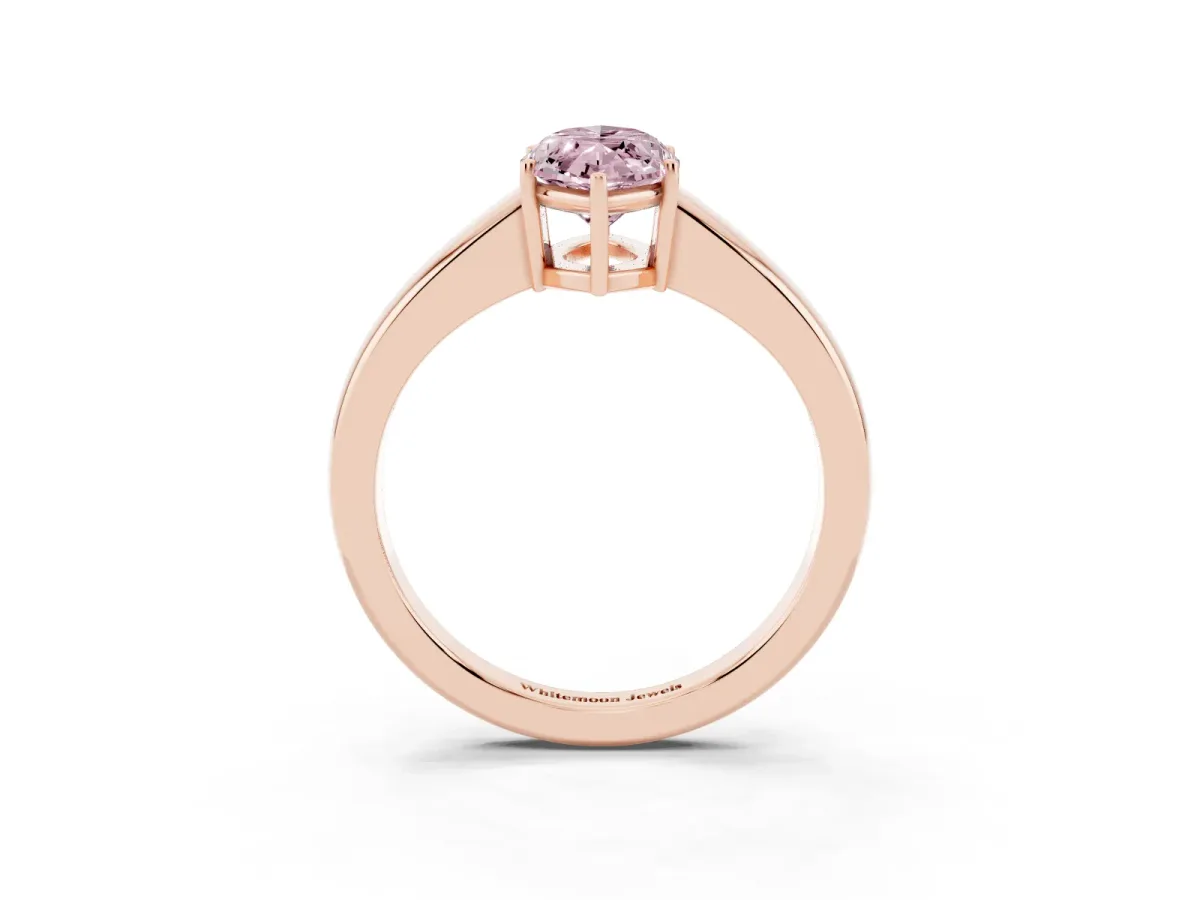 Fancy Pink Marquise Cut Solitaire Diamond Ring with Tapered Band and Four-Prong Setting Rose gold