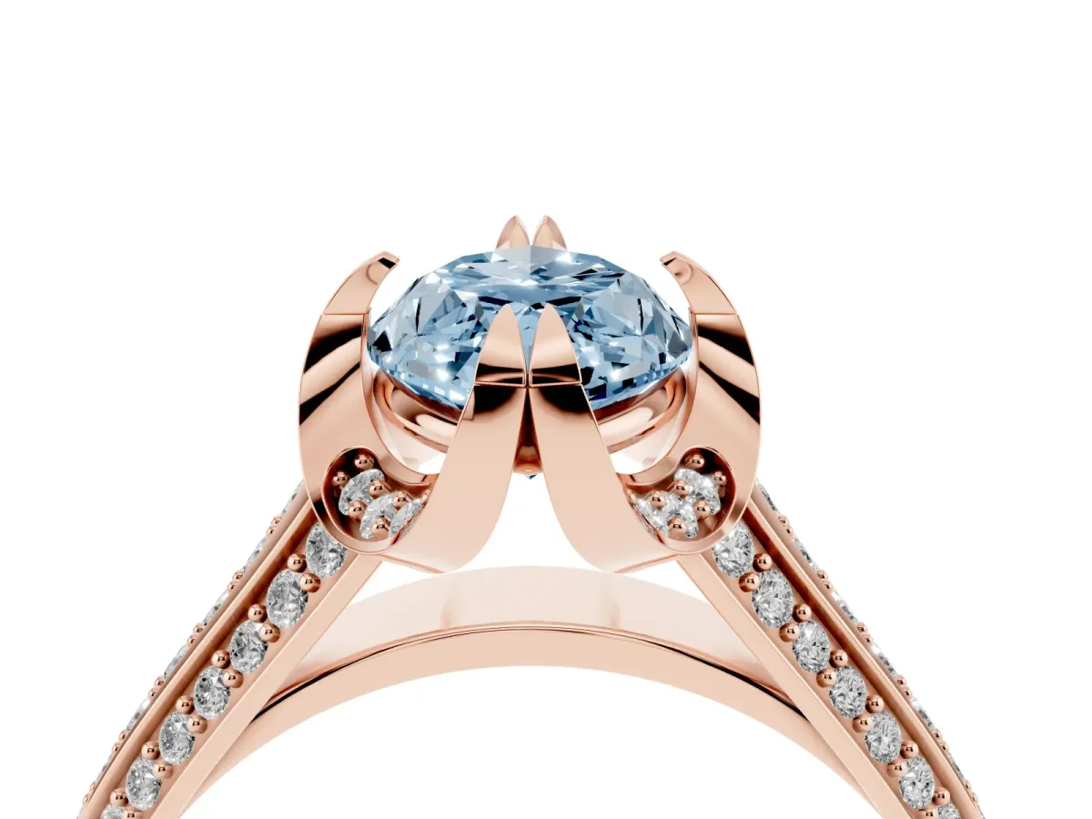 Fancy Blue Marquise Cut Solitaire Pave Split Shank Ring with Four-Prong Setting Rose gold