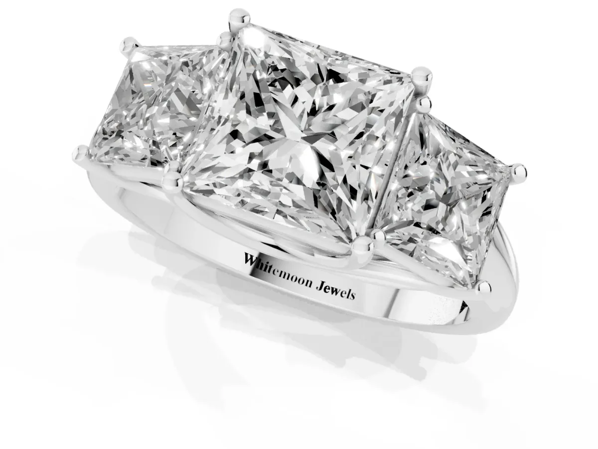 Three-Stone Princess Cut Diamond Engagement Ring with Prong Setting White gold