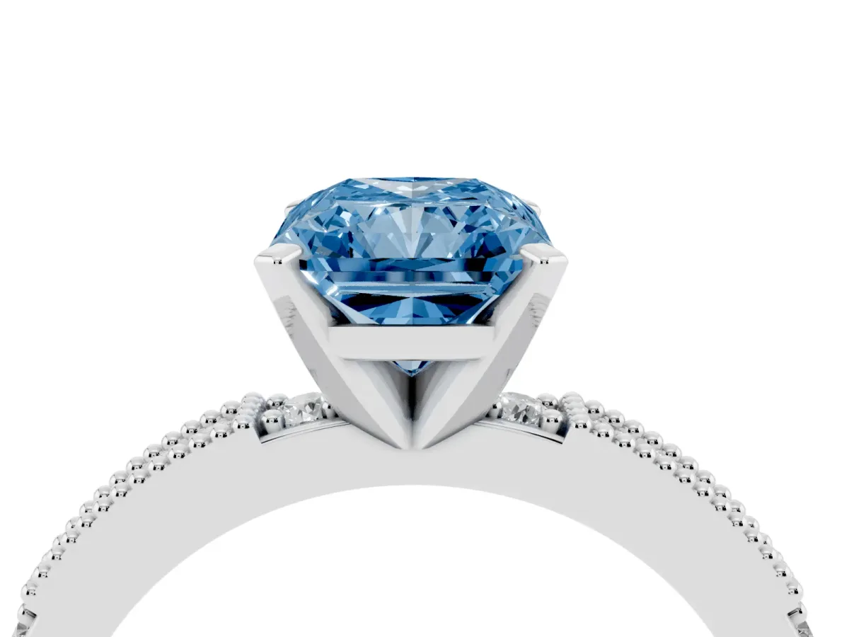 Fancy Blue Radiant Cut Solitaire with Pavé Band and Four-Prong Setting Silver