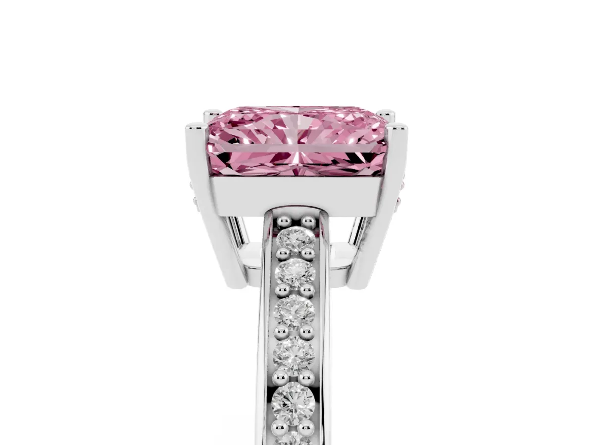 Fancy Pink Radiant Cut Solitaire Pavé Band Prong Setting Ring Silver