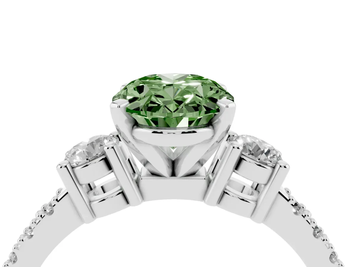 Fancy Green Oval Cut Three-Stone Diamond Pavé Band with Prong Setting Platinum