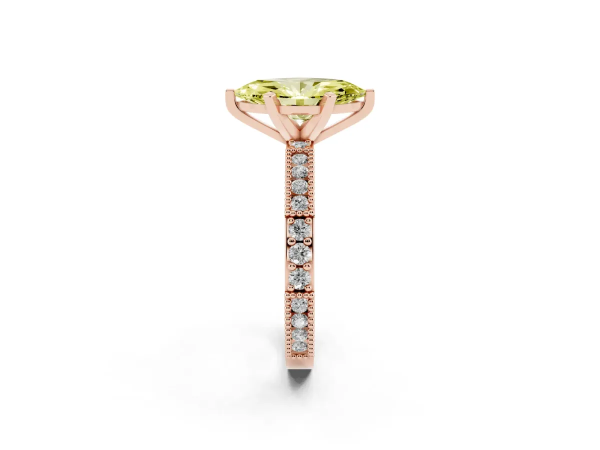 Fancy Yellow Marquise Cut Solitaire with Pavé Band and Four-Prong Setting Rose gold