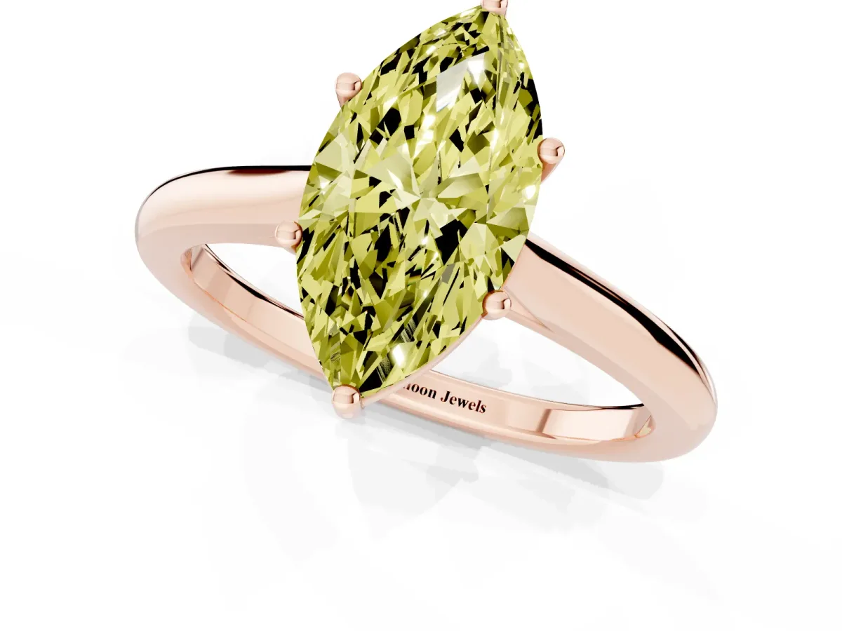 Fancy Yellow Marquise Cut Cut Solitaire Ring with Cathedral Band and Four-Prong Setting Rose gold