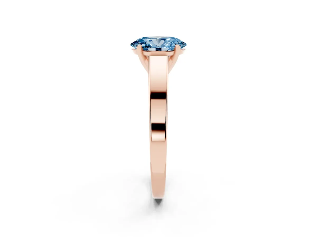 Fancy Blue Oval Cut Solitaire Engagement Ring with Four-Prong Setting and Tapered Band Rose gold
