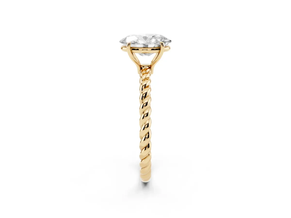 Oval Cut Solitaire Twist Band Ring with Four-Prong Setting Yellow gold