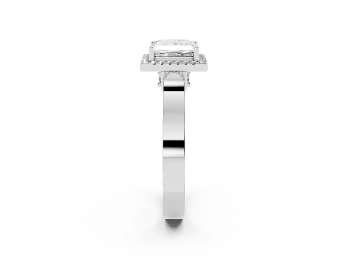 Princess Cut Halo Round Diamond Twist Band with Four-Prong Setting Silver