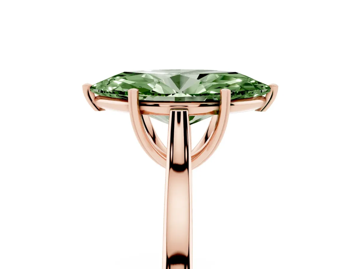 Fancy Green Marquise Cut Solitaire Heart Prong Engagement Ring with Tapered Band Rose gold