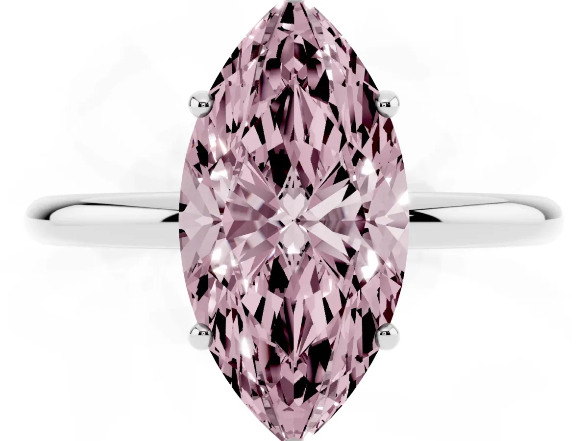 Fancy Pink Marquise Cut Solitaire Diamond Ring with a Classic Band and Four-Prong Setting Silver