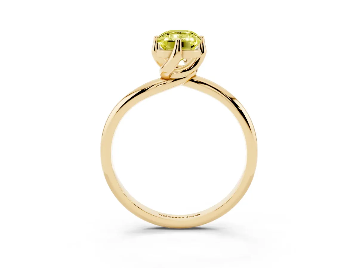 Fancy Yellow Emerald Cut Diamond Solitaire Engagement Ring with Four-Prong Setting and Classic Band Yellow gold