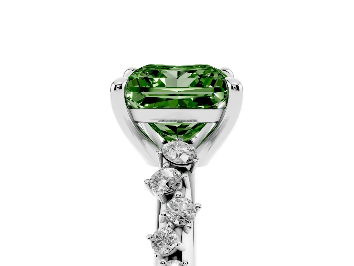 Fancy Green Princess Cut Cut Diamond Vine Band with Four-Prong Setting Silver