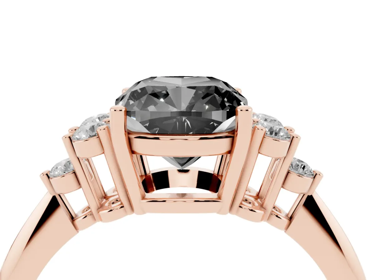 Fancy Black Cushion Cut Cut Diamond Cluster Ring with Solitaire Band and Four-Prong Setting Rose gold