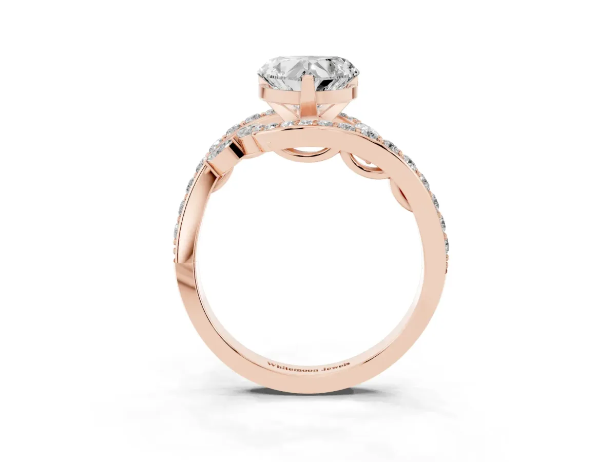 Heart Cut Solitaire with Pavé Twist Band and Four-Prong Setting Rose gold