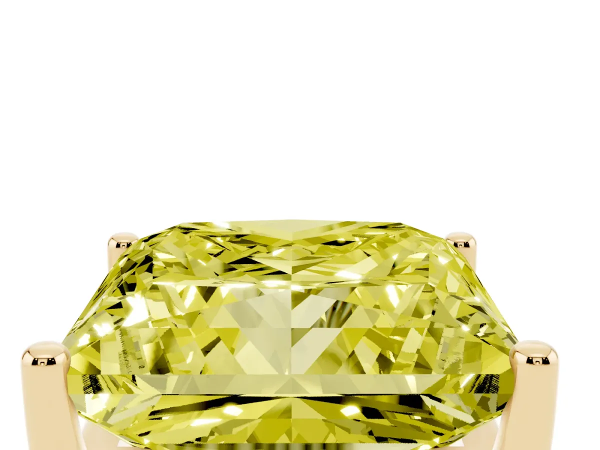 Fancy Yellow Princess Cut Cut Diamond Solitaire Engagement Ring with Tapered Plain Band and Four-Prong Setting Yellow gold