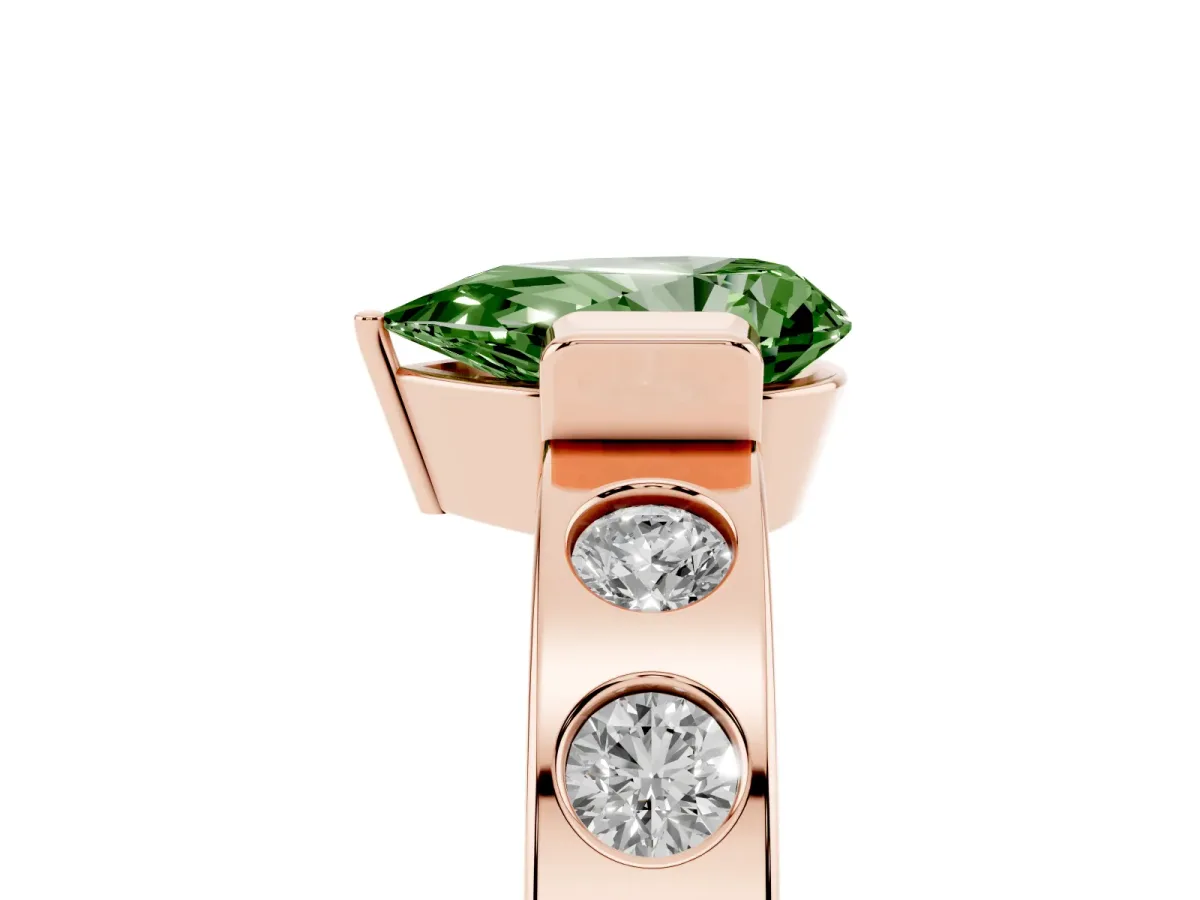 Fancy Green Pear Cut Brilliant Channel-Set Diamond Ring with Bezel Prong Setting Rose gold