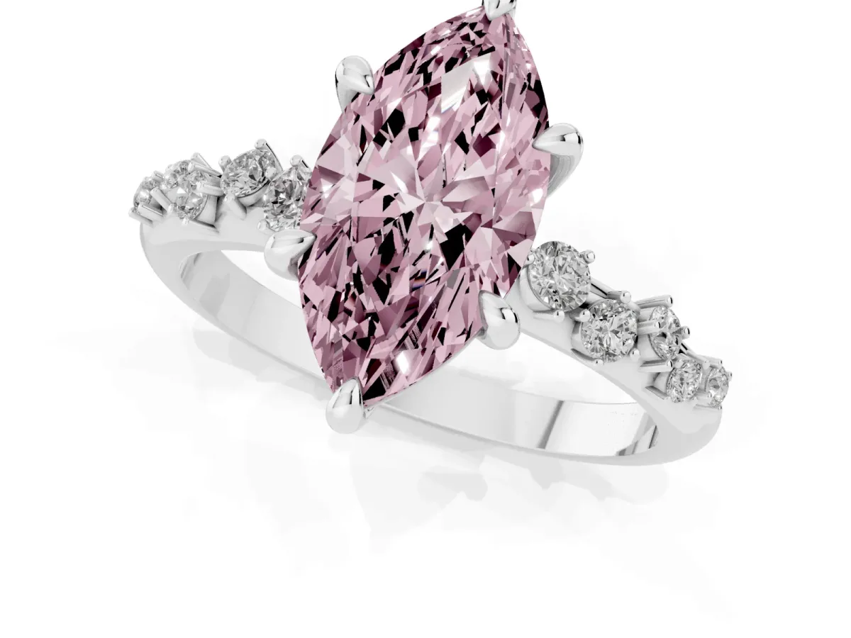 Fancy Pink Marquise Cut Cut Diamond Vine Band with Four-Prong Setting Silver