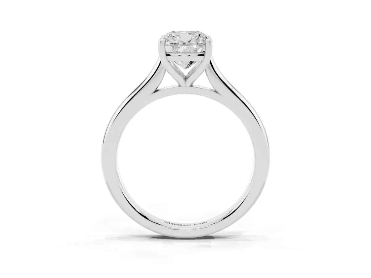 Cushion Cut Cut Solitaire Ring with Cathedral Band and Four-Prong Setting Silver