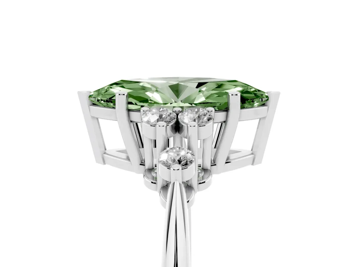 Fancy Green Marquise Cut Cut Diamond Cluster Ring with Solitaire Band and Four-Prong Setting Silver