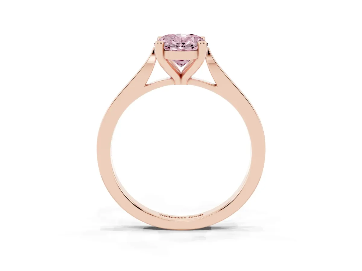 Fancy Pink Oval Cut Solitaire Diamond Ring with Four-Prong Setting and Tapered Band Rose gold