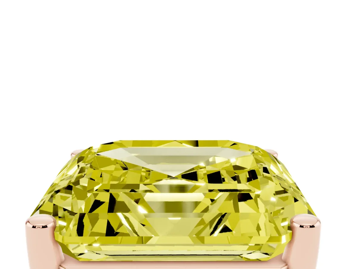 Fancy Yellow Asscher Cut Cut Diamond Solitaire Engagement Ring with Tapered Plain Band and Four-Prong Setting Rose gold