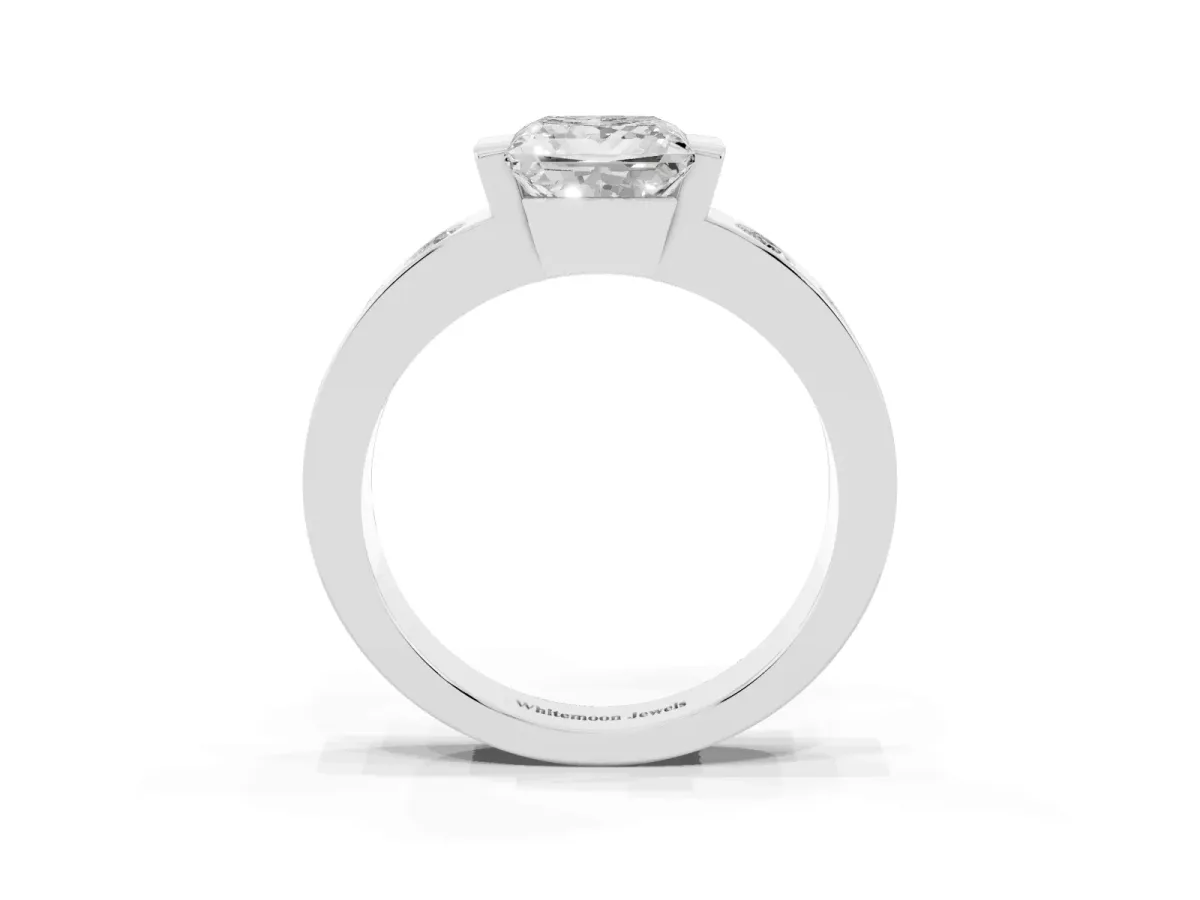 Princess Cut Brilliant Channel-Set Diamond Ring with Bezel Prong Setting Silver