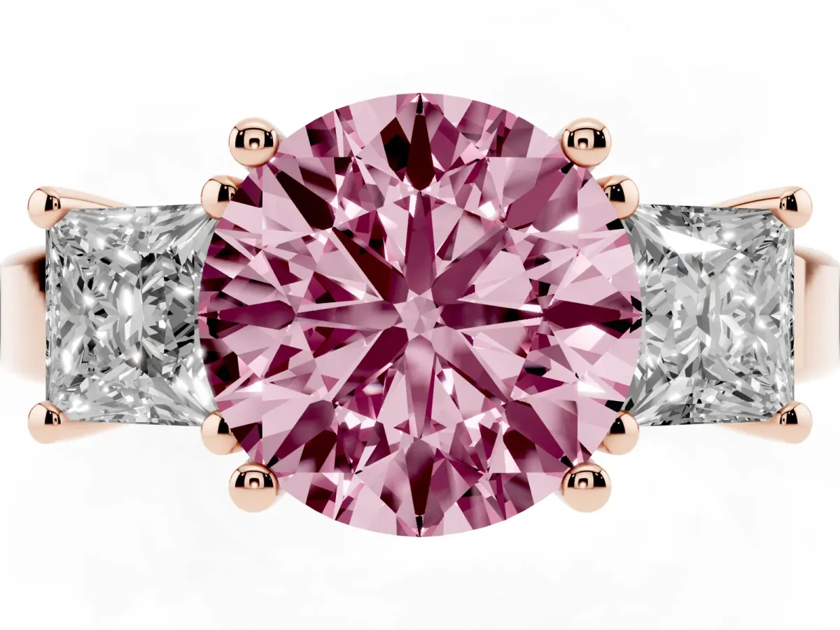 Fancy Pink Three-Stone Round Cut Cut Solitaire Ring with Prong Setting Rose gold