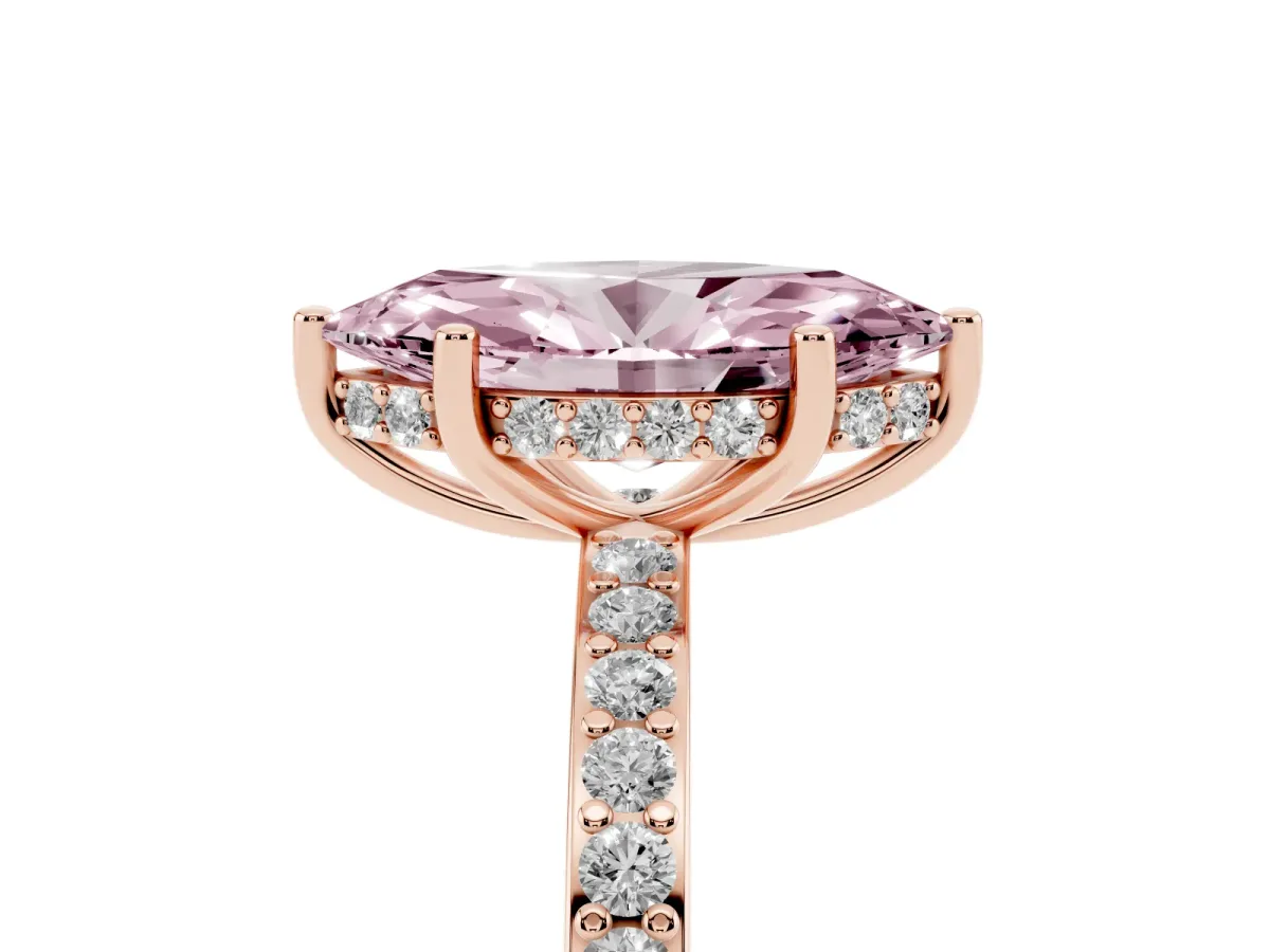 Fancy Pink Marquise Cut Cut Diamond Pavé Band Ring with Four-Prong Setting Rose gold