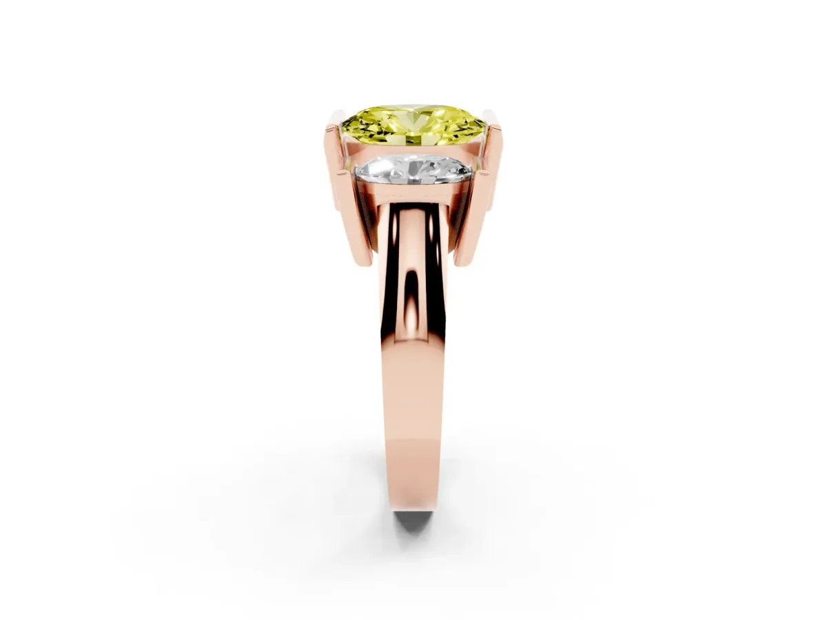 Fancy Yellow Three Stone Oval Cut Cut Channel Set Diamond Ring Rose gold