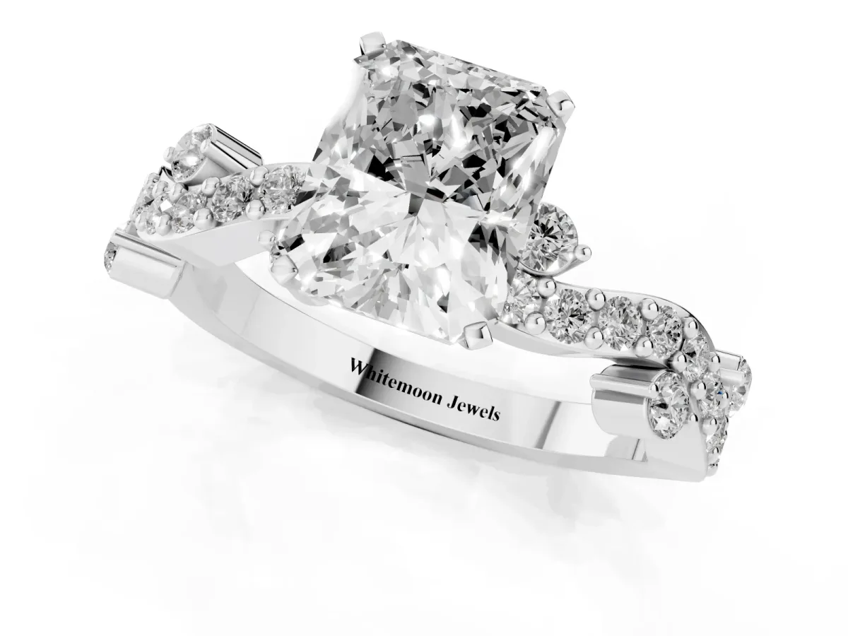 Radiant Cut Cut Solitaire Diamond Twisted Band with Pave Setting Platinum
