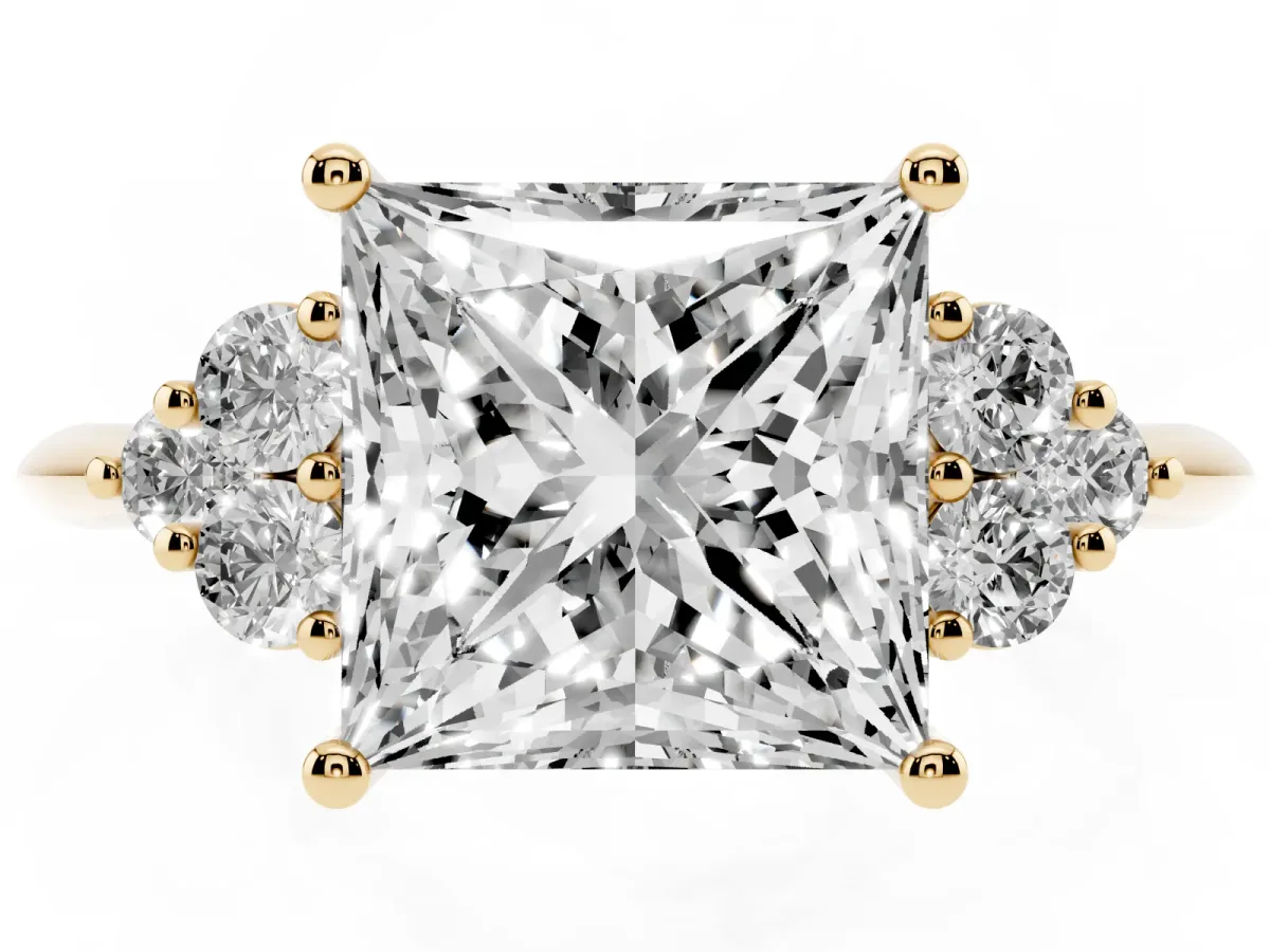 Princess Cut Cut Diamond Cluster Ring with Solitaire Band and Four-Prong Setting Yellow gold