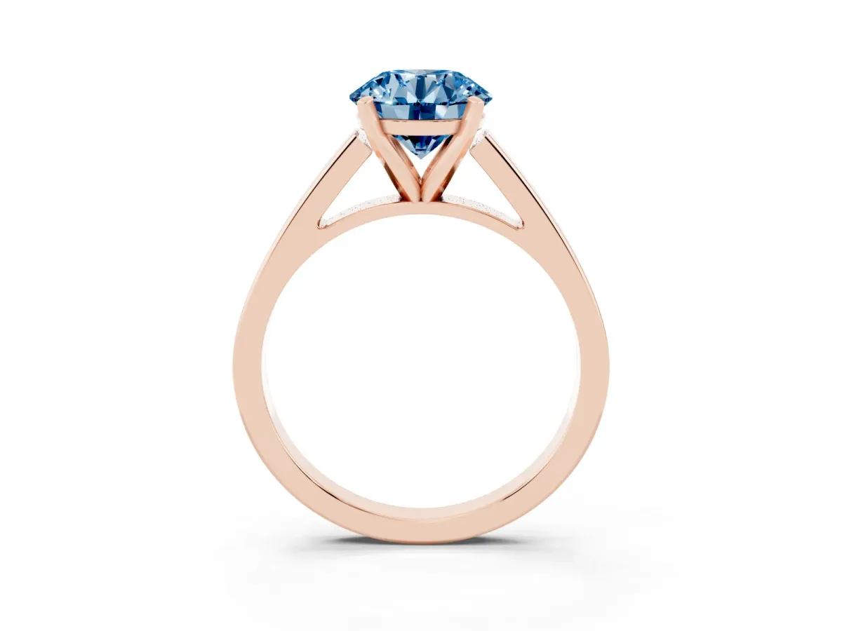 Fancy Blue Round Cut Solitaire Engagement Ring with Four-Prong Setting and Tapered Band Rose gold