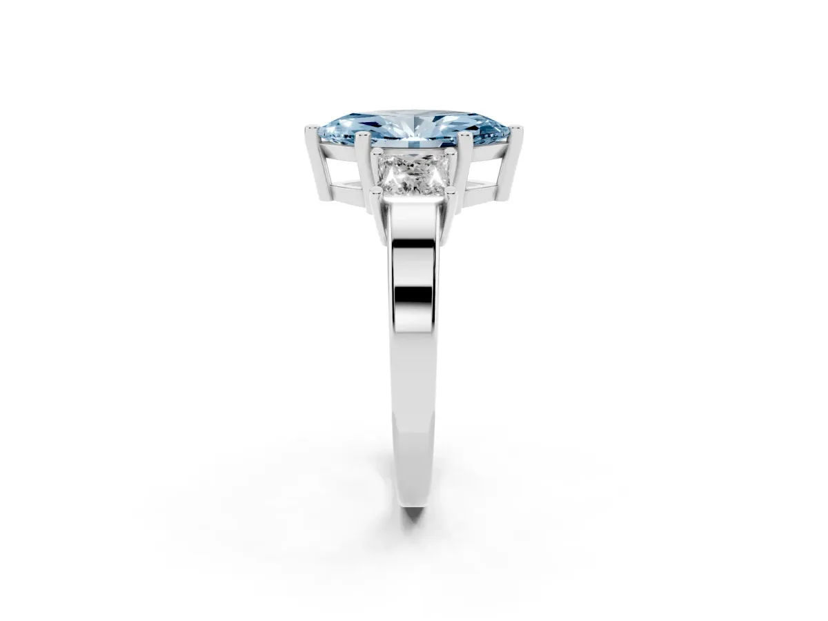 Fancy Blue Three-Stone Marquise Cut Cut Solitaire Ring with Prong Setting Silver