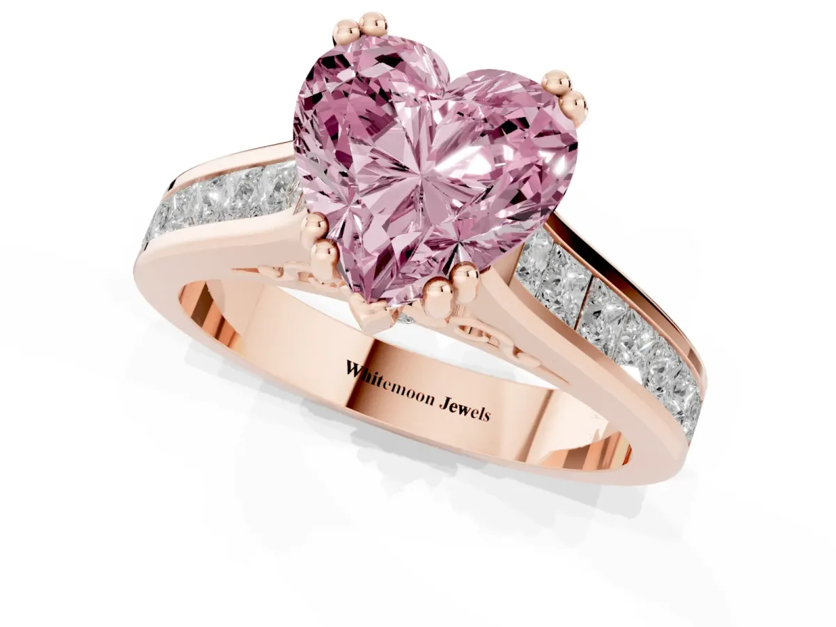 Fancy Pink Heart Cut Cut Channel Set Solitaire Engagement Ring with Prong Setting Rose gold