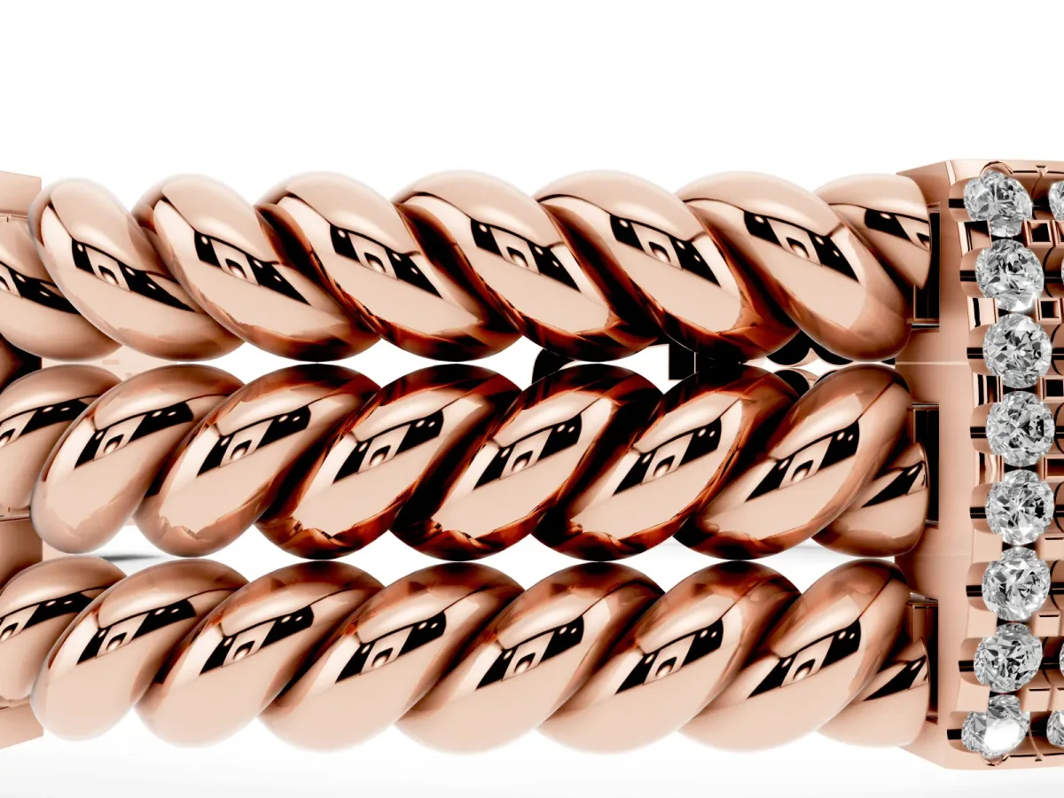 Round Diamond Pavé Rope Bracelet with Box Clasp Rose gold