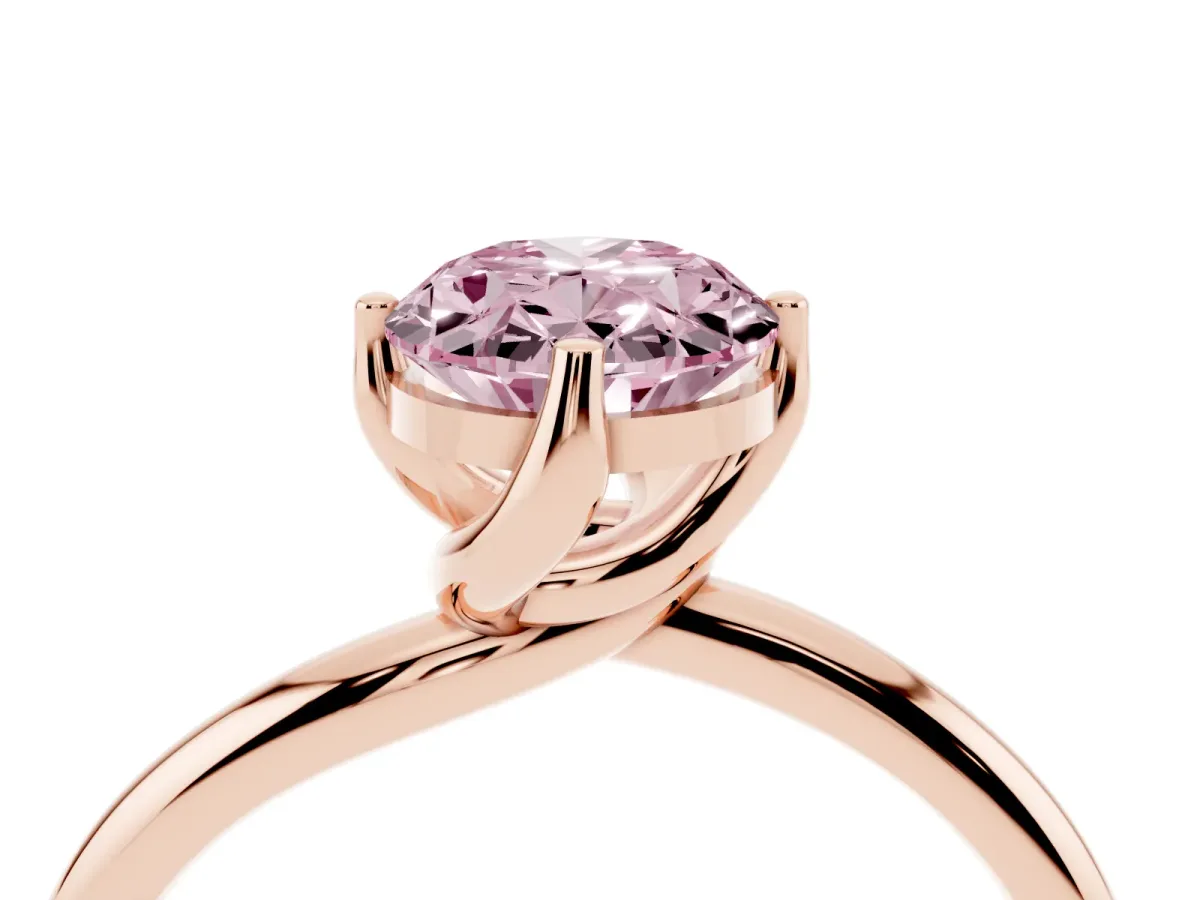 Fancy Pink Oval Cut Diamond Solitaire Engagement Ring with Four-Prong Setting and Classic Band Rose gold