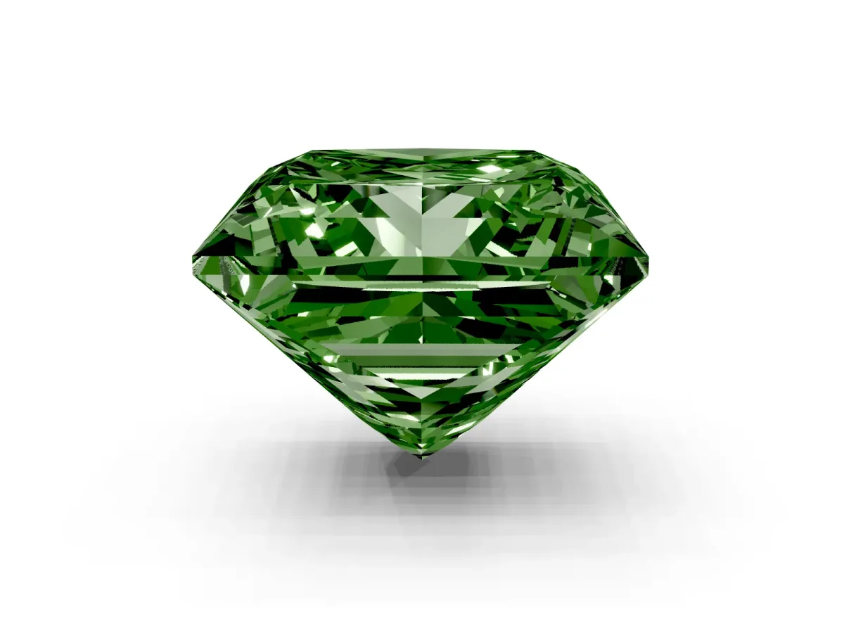 Fancy Green Princess Cut Halo Diamond Ring with Milgrain and Bezel Accents on a Split Shank Band White gold