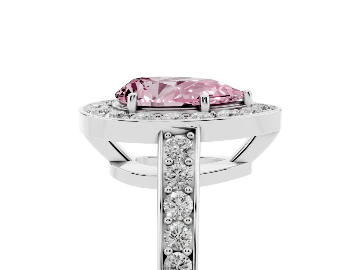 Fancy Pink Pear Cut Halo Pavé Diamond Engagement Ring with Bezel Setting Platinum