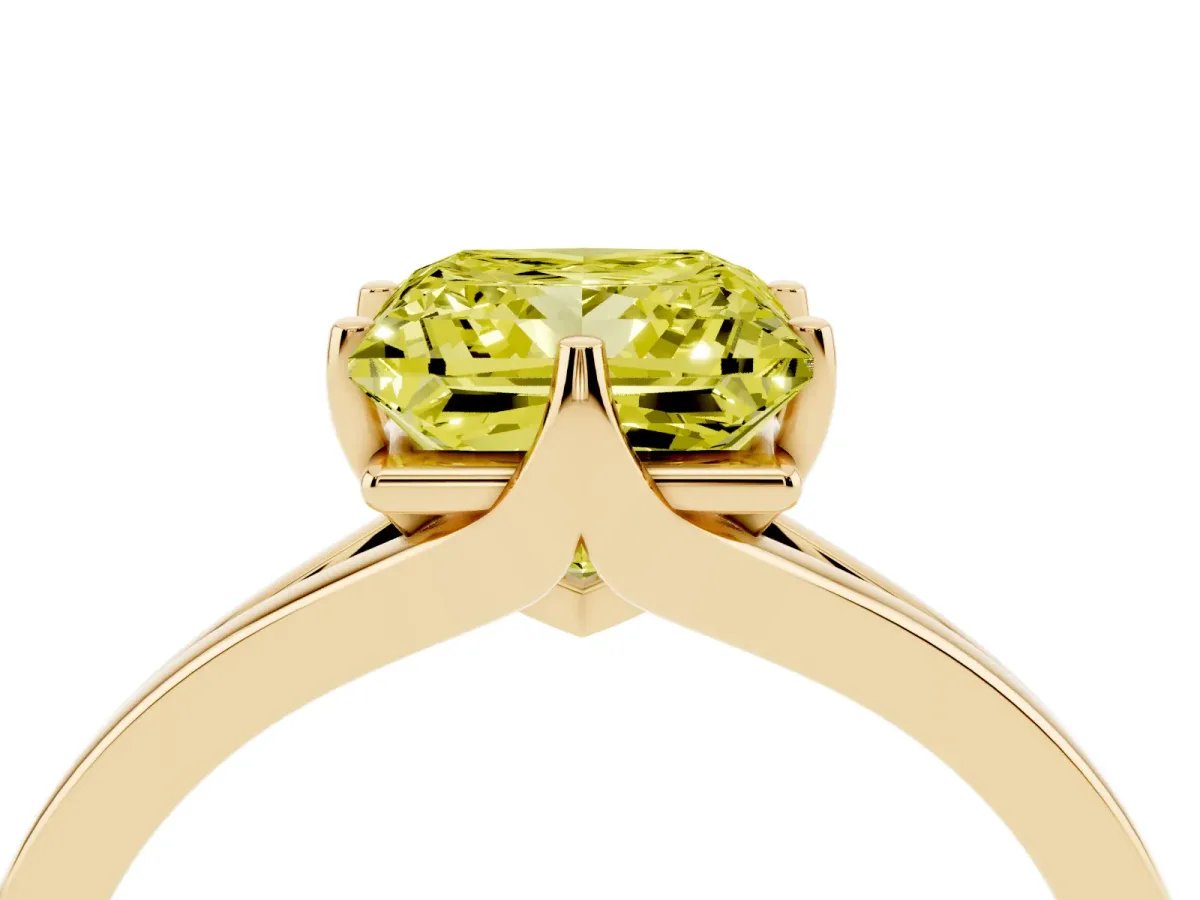 Fancy Yellow Princess Cut Solitaire Diamond Ring with Six-Prong Setting and Tapered Band Yellow gold