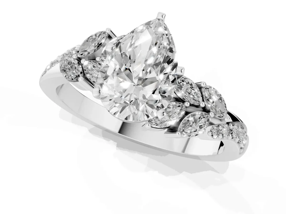 Pear Cut Solitaire Marquise Twist Band with Six-Prong Setting Silver