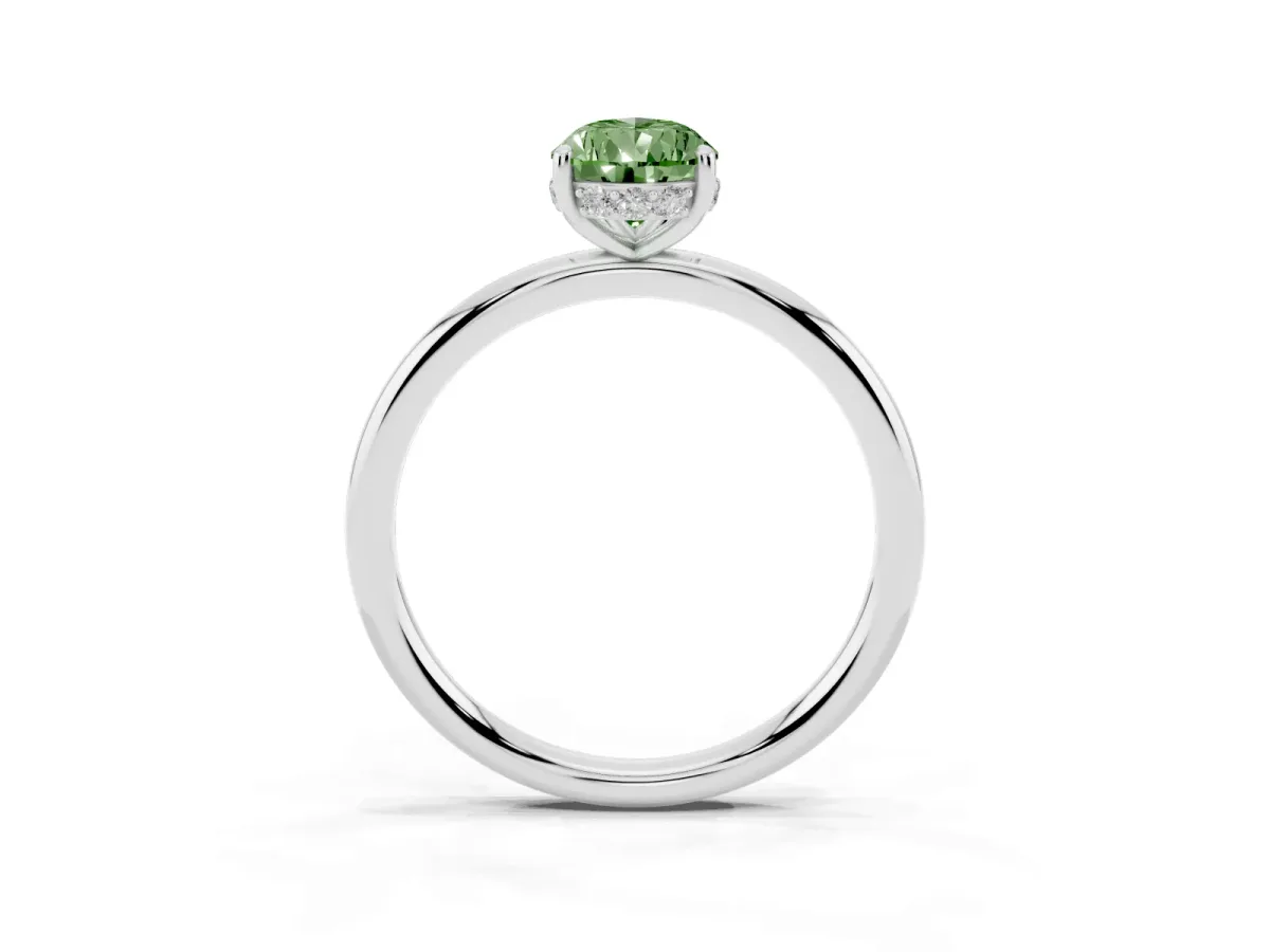 Fancy Green Pear Cut Solitaire Diamond Ring with a Classic Band and Four-Prong Setting Silver