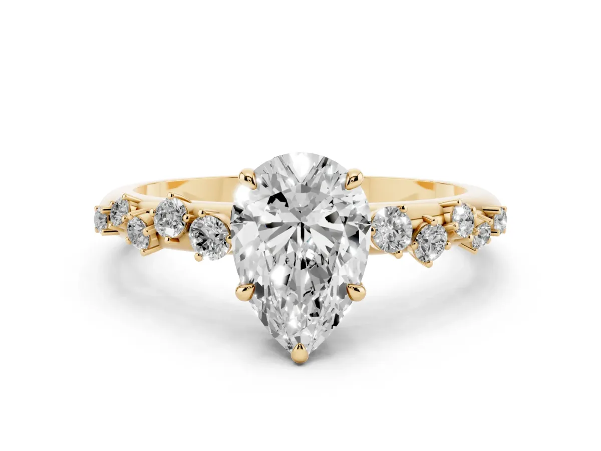 Pear Cut Diamond Cluster Prong-Set Solitaire Ring Yellow gold