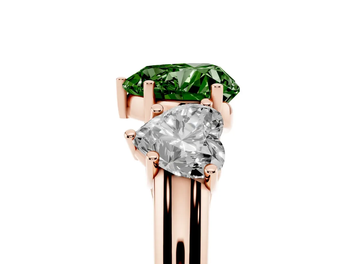Fancy Green Three-Stone Heart Cut Diamond Engagement Ring with Prong Setting Rose gold
