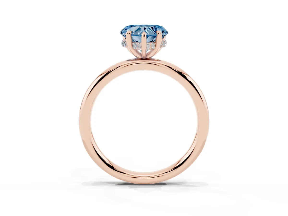 Fancy Blue Heart Cut Diamond Solitaire Ring with Thin Band and Four-Prong Setting Rose gold