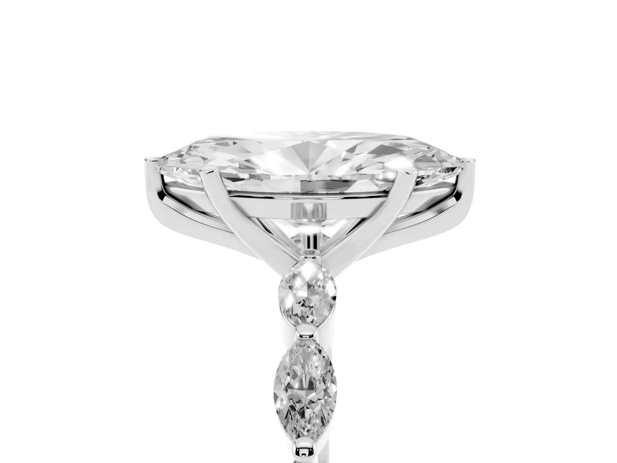 Marquise Cut Diamond Ring with Marquise Side Stones and Prong Setting Platinum