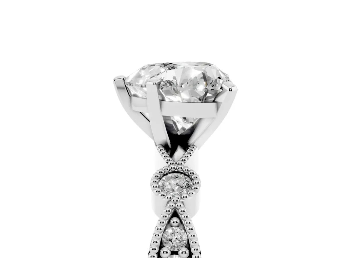 Heart Cut Milgrain Bezel Diamond Engagement Ring with Solitaire Prong Setting Silver