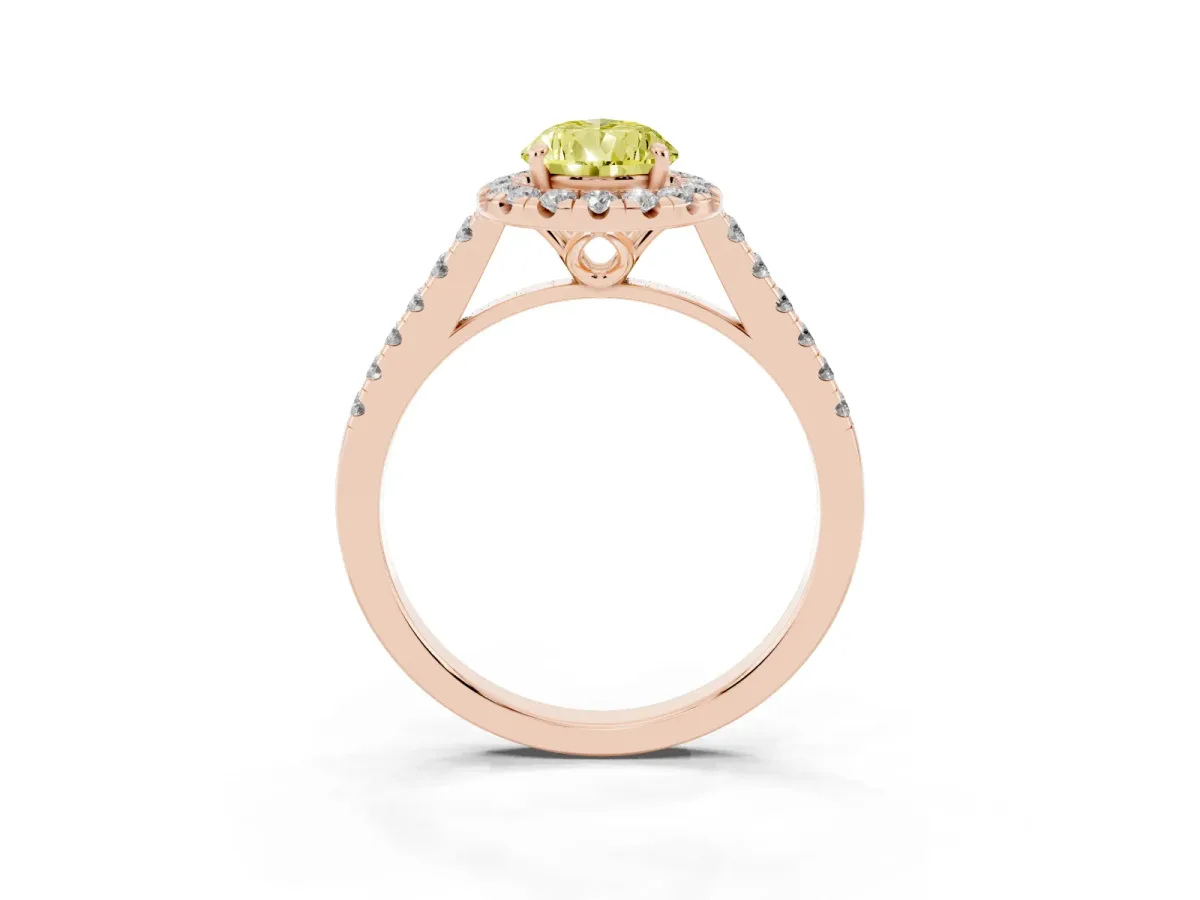 Fancy Yellow Pear Cut Halo Pavé Diamond Engagement Ring with Four-Prong Setting Rose gold