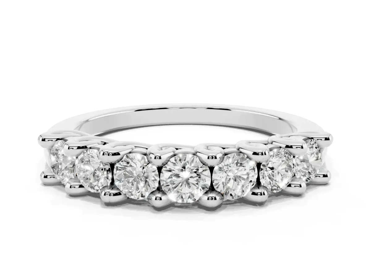 Round Diamond Prong-Set Half Eternity Band Silver