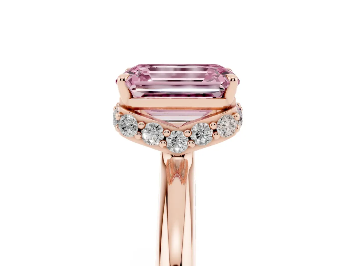 Fancy Pink Emerald Cut Brilliant Solitaire Engagement Ring with Six-Prong Setting and Classic Band Rose gold