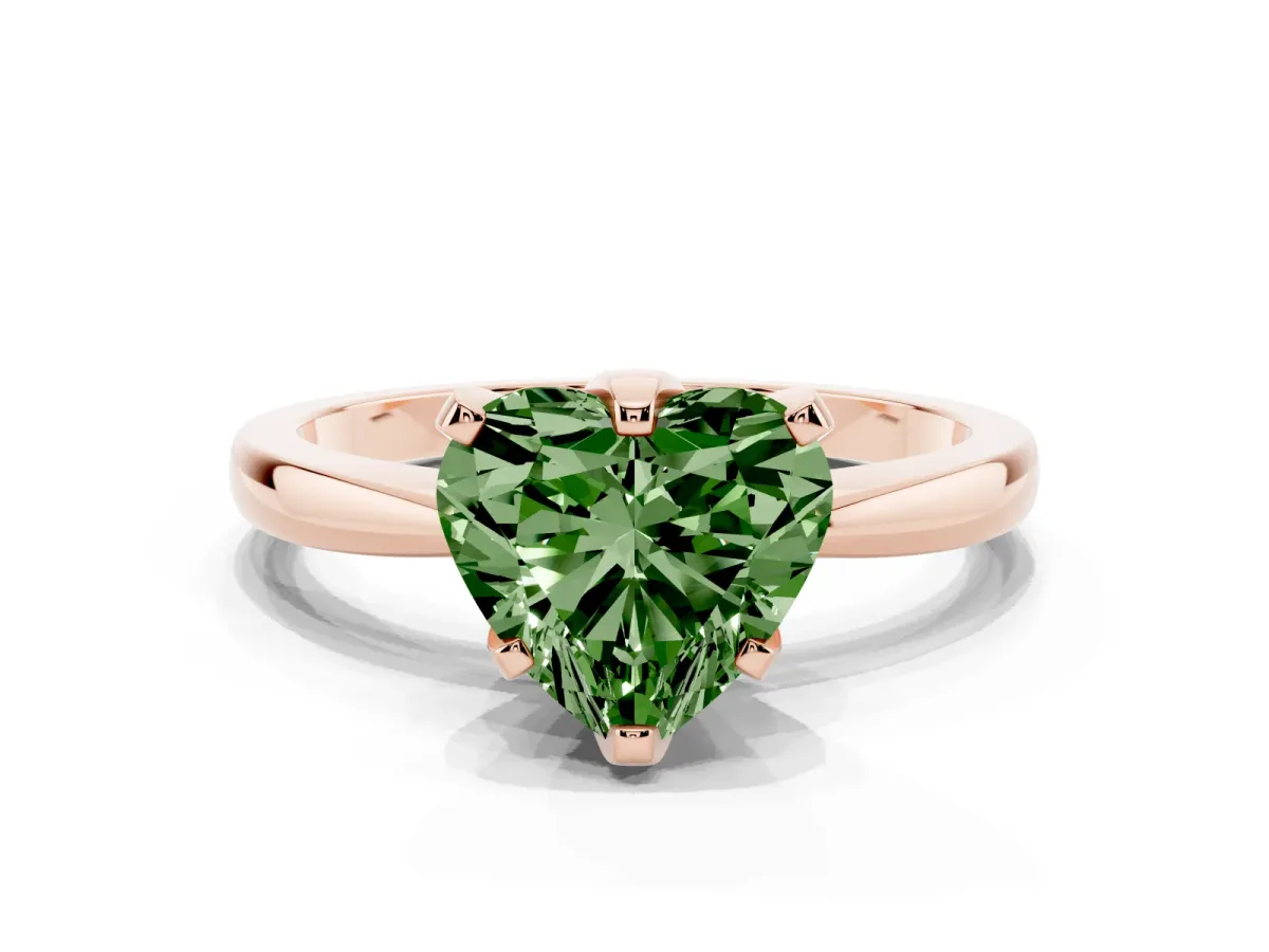 Fancy Green Heart Cut Solitaire Engagement Ring with Six-Prong Setting and Tapered Band Rose gold